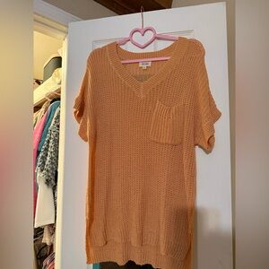 BiBi Peach Knit V-Neck Short Sleeve Top